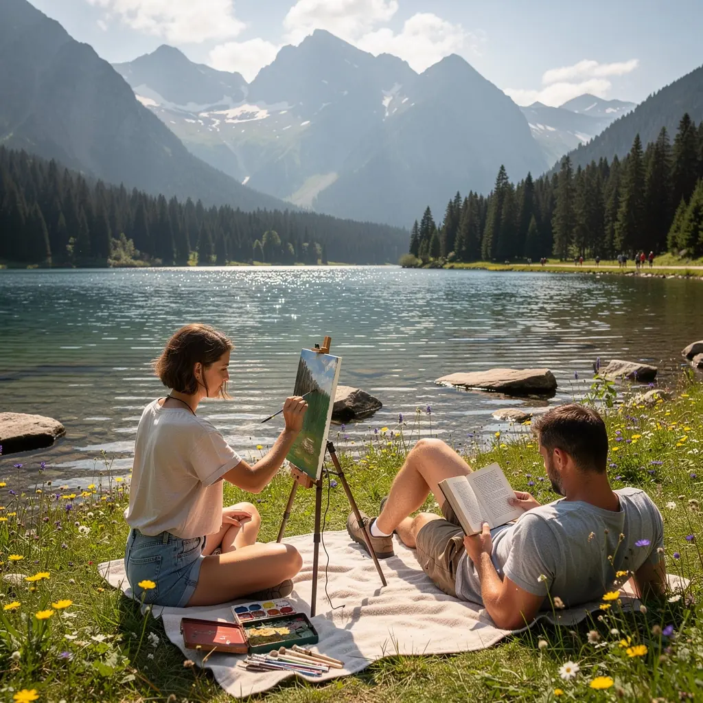 An image of travelers enjoying a sunny day while exploring the beautiful natural parks of Slovakia.